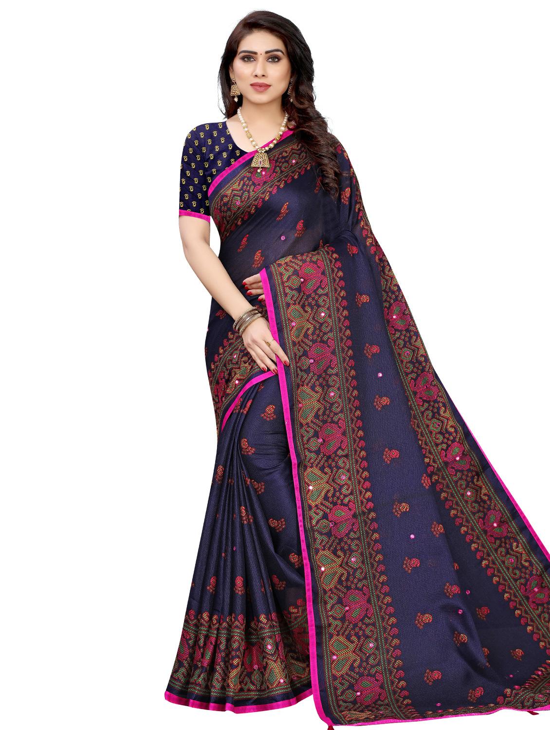 multi colored satin printed saree with blouse - 17551100 - Zoom Image - 1