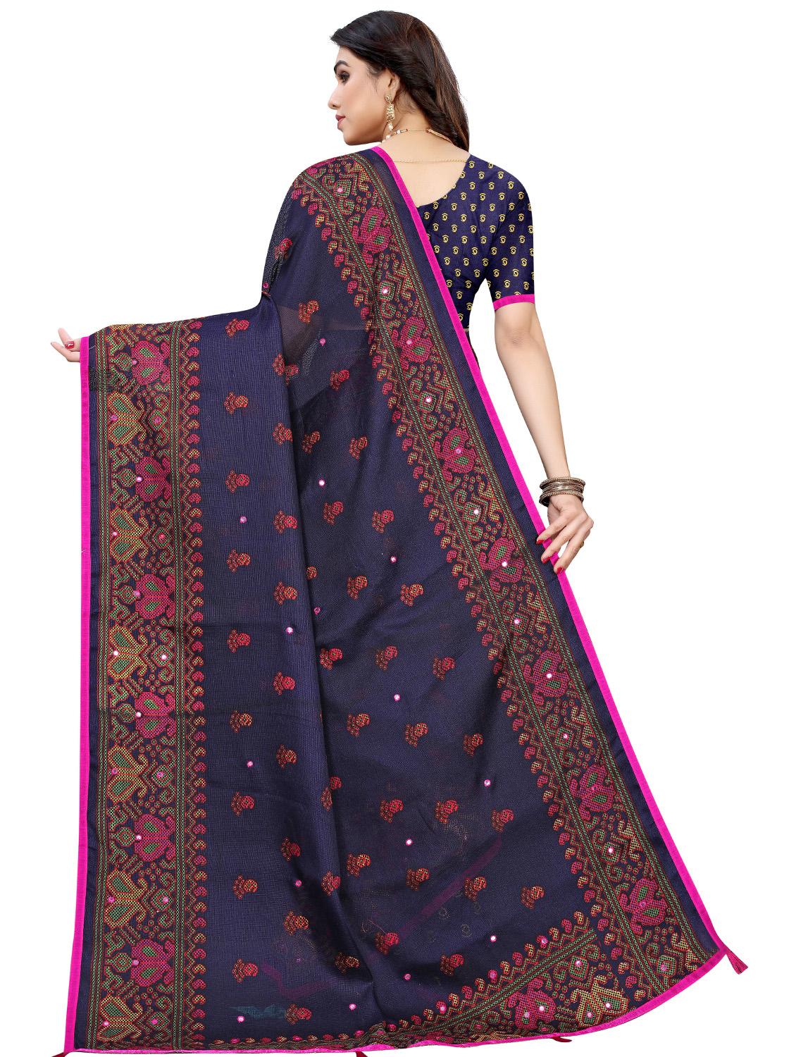 multi colored satin printed saree with blouse - 17551100 - Zoom Image - 2