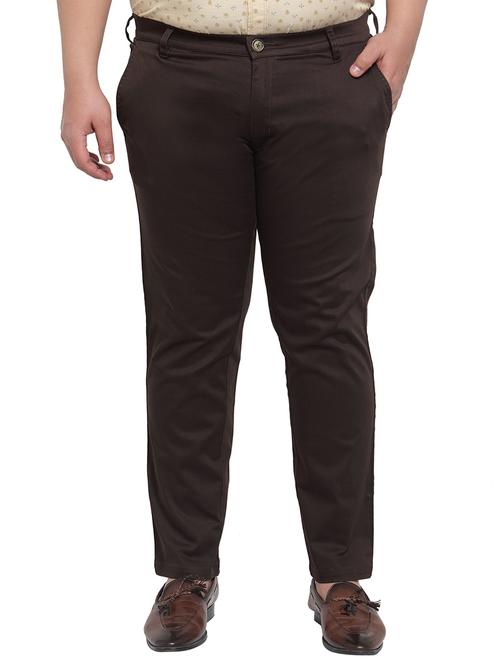 pluss brown solid chinos - 17551275 - Standard Image - 1