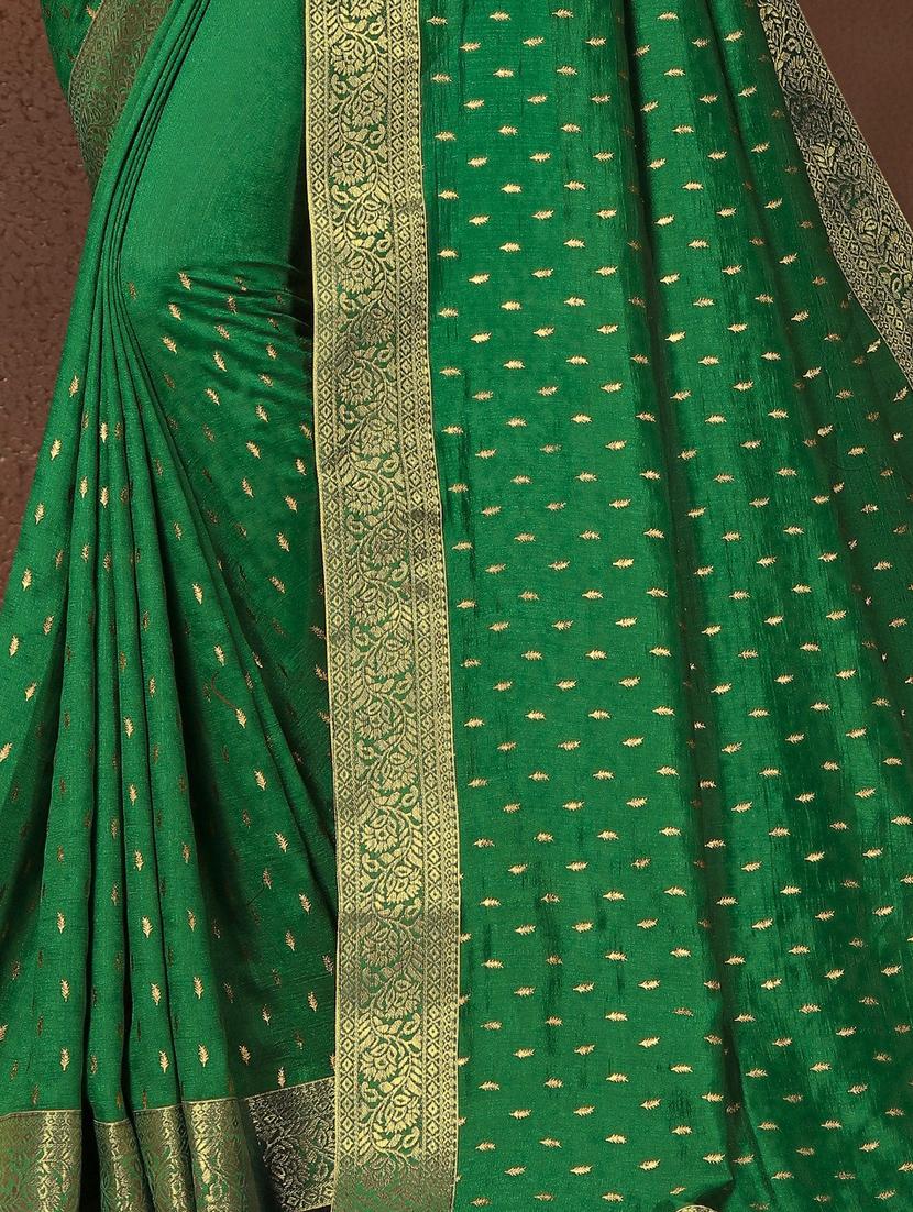 bottle green bordered saree with blouse - 17551330 - Zoom Image - 2