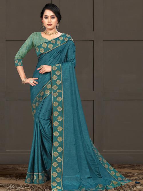 solid bordered saree with blouse - 17551333 - Standard Image - 1