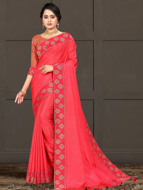 solid bordered saree with blouse - 17551334 - Standard Image - 1