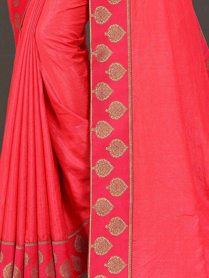 solid bordered saree with blouse - 17551334 - Zoom Image - 2