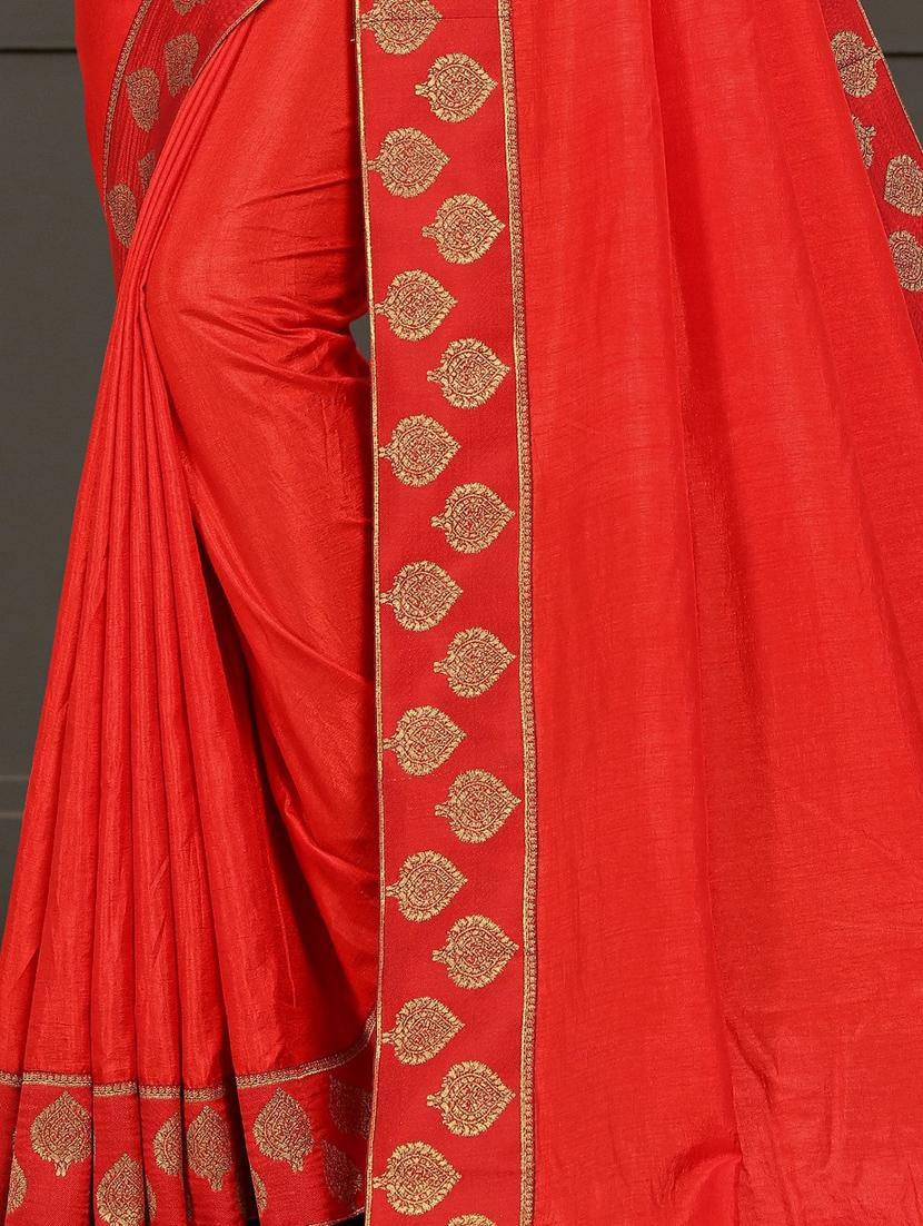 solid bordered saree with blouse - 17551335 - Zoom Image - 2