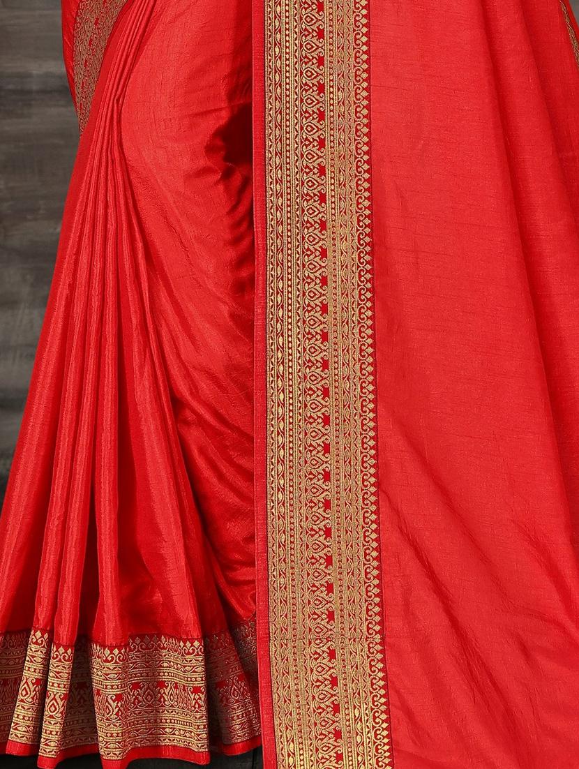 solid bordered saree with blouse - 17551339 - Zoom Image - 2