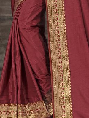 burgundy bordered saree with blouse - 17551342 - Standard Image - 2