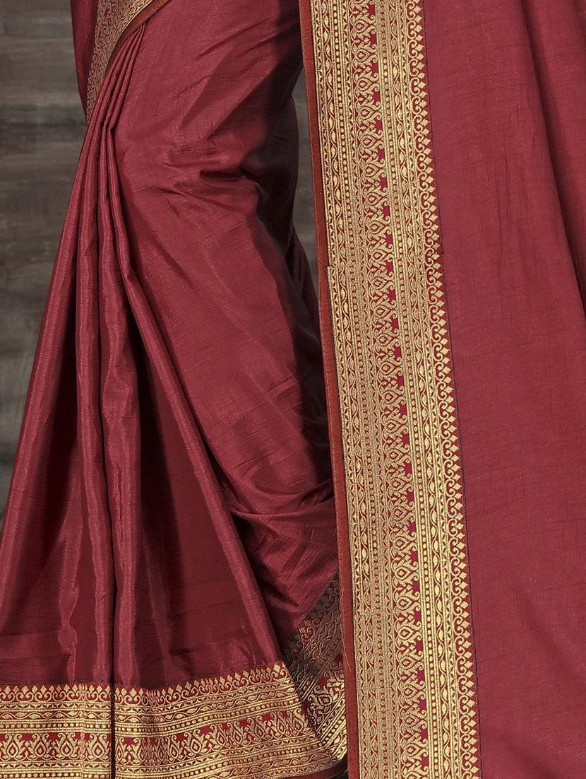 burgundy bordered saree with blouse - 17551342 - Zoom Image - 2