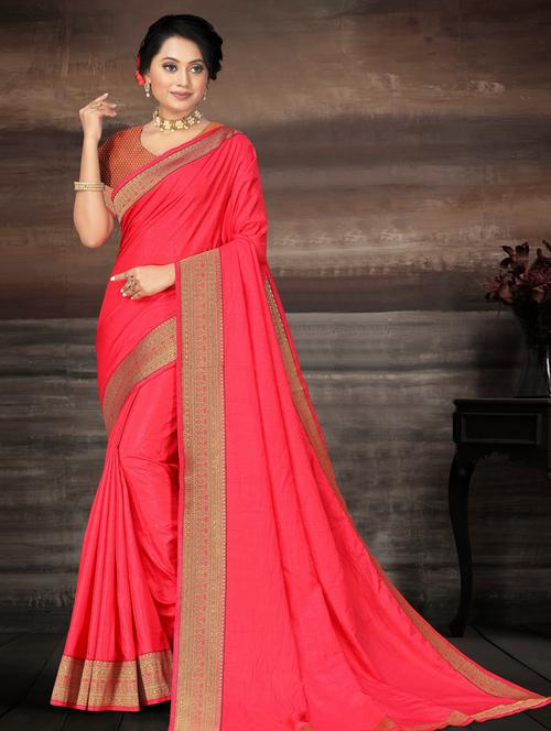 solid bordered saree with blouse - 17551344 - Standard Image - 1