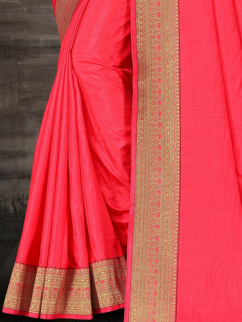 solid bordered saree with blouse - 17551344 - Zoom Image - 2