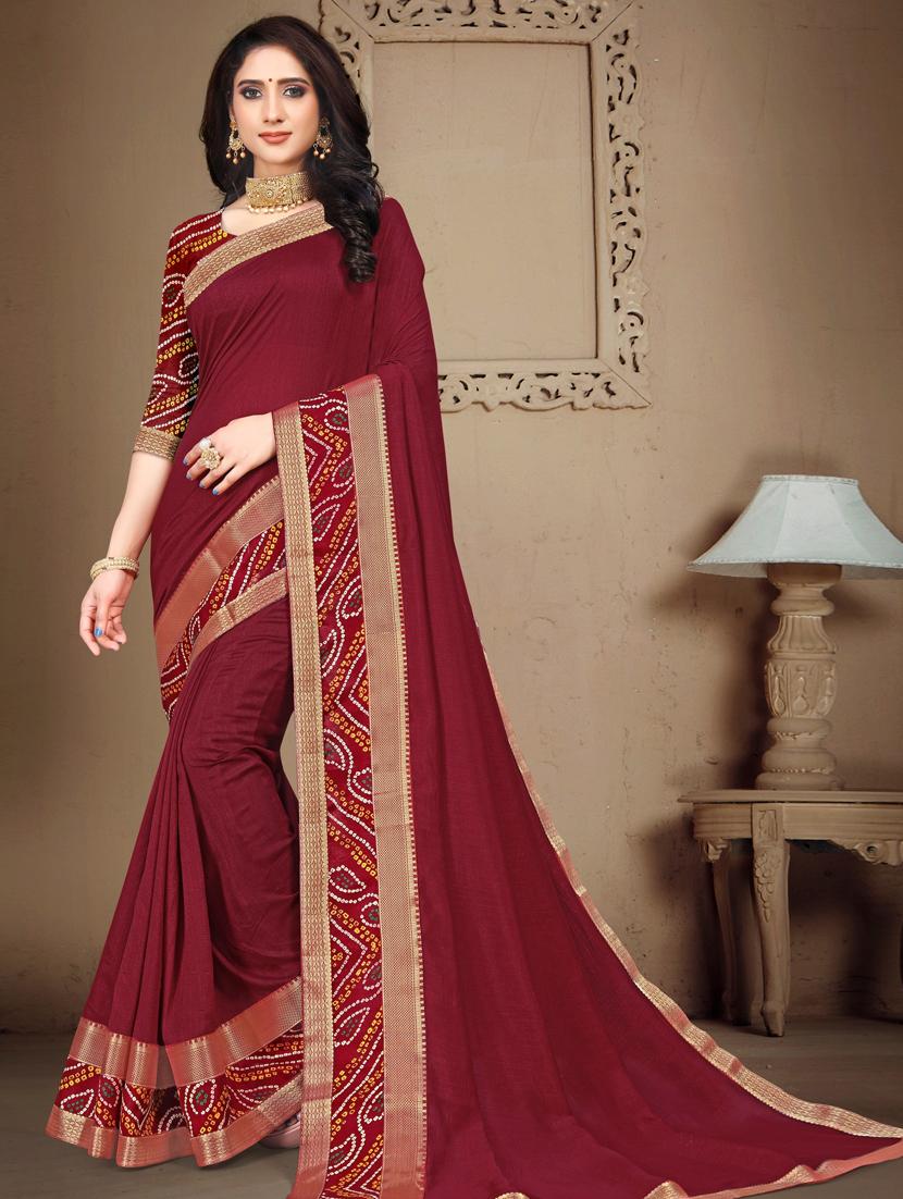 maroon kheecha silk bordered saree with blouse - 17551356 - Zoom Image - 1