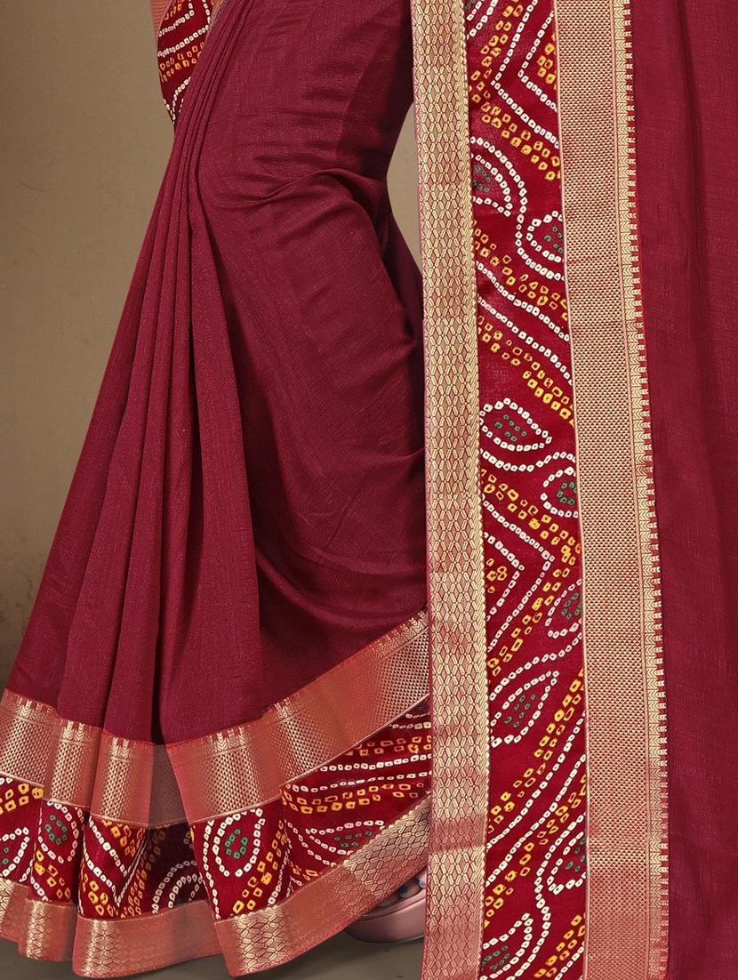 maroon kheecha silk bordered saree with blouse - 17551356 - Zoom Image - 2