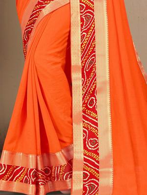 solid bordered saree with blouse - 17551359 - Standard Image - 2