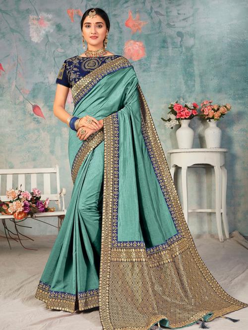 solid embroidered saree with blouse - 17551373 - Standard Image - 1
