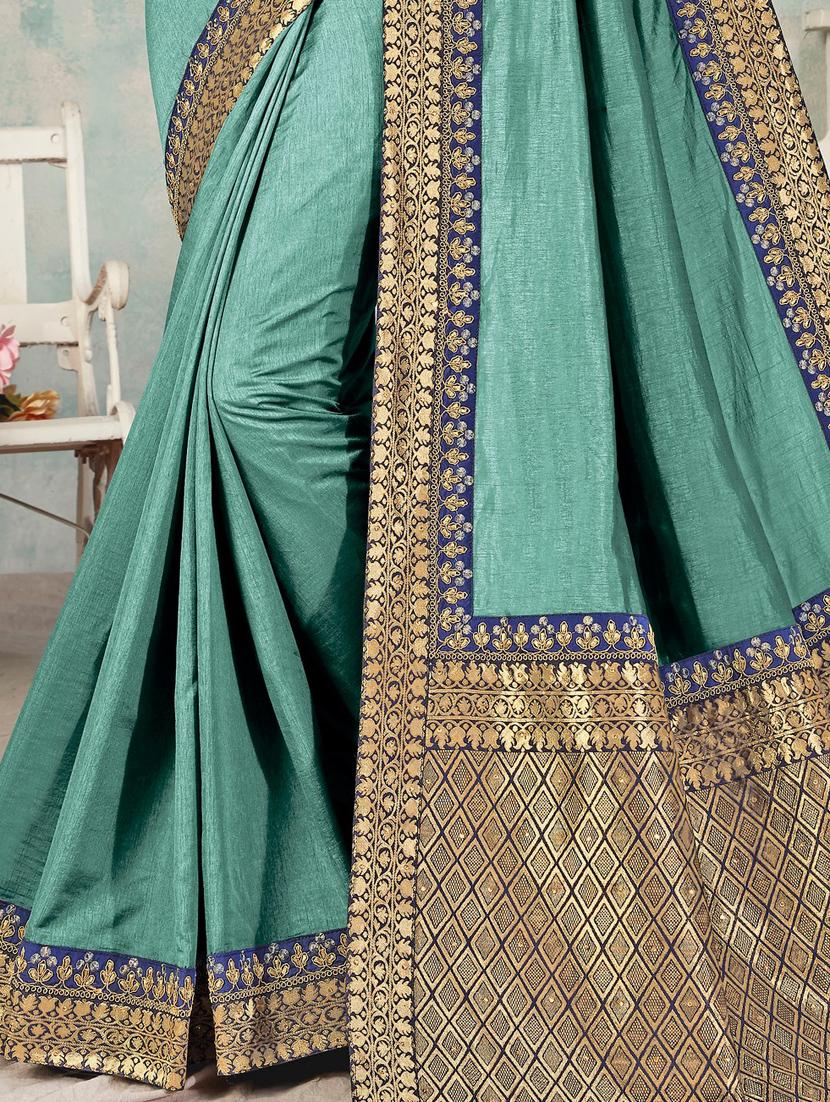 solid embroidered saree with blouse - 17551373 - Zoom Image - 2