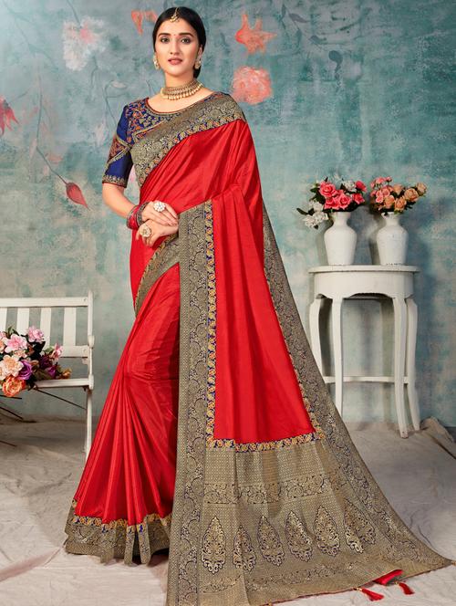 solid embroidered saree with blouse - 17551374 - Standard Image - 1