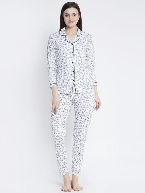white cotton blend pyjama nightwear set - 17551382 - Standard Image - 1