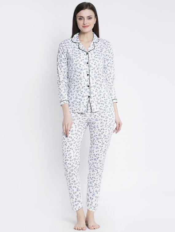white cotton blend pyjama nightwear set - 17551382 - Zoom Image - 1