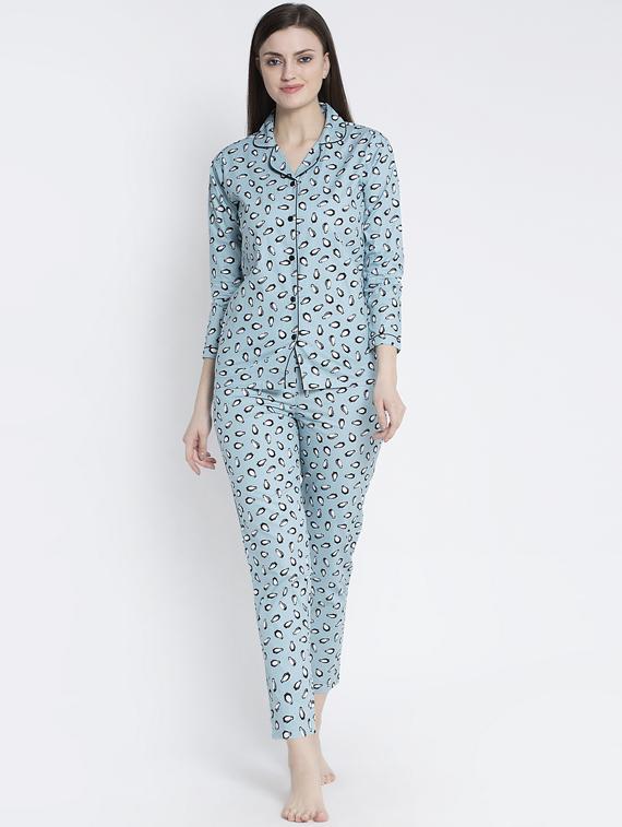 blue cotton blend pyjama nightwear set - 17551383 - Zoom Image - 1