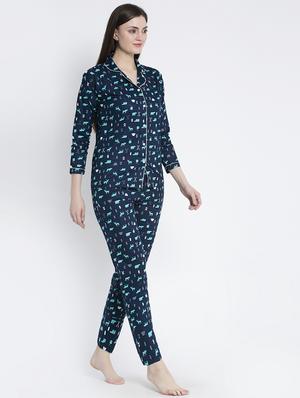 navy blue cotton blend pyjama nightwear set - 17551385 - Standard Image - 2