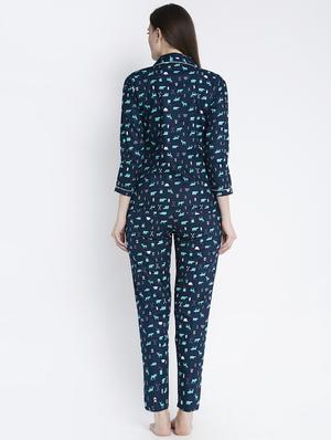 navy blue cotton blend pyjama nightwear set - 17551385 - Standard Image - 3