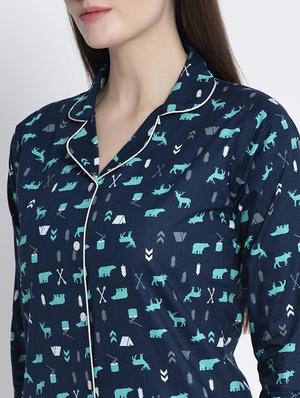 navy blue cotton blend pyjama nightwear set - 17551385 - Standard Image - 4