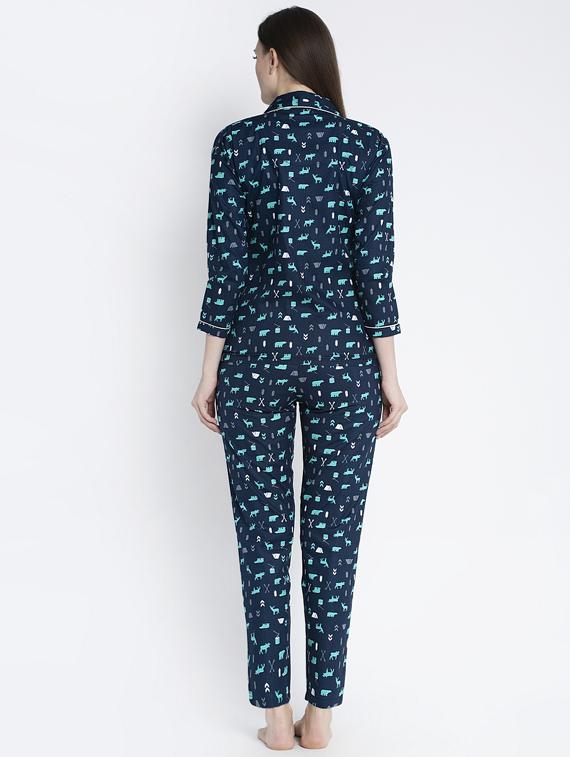 navy blue cotton blend pyjama nightwear set - 17551385 - Zoom Image - 3