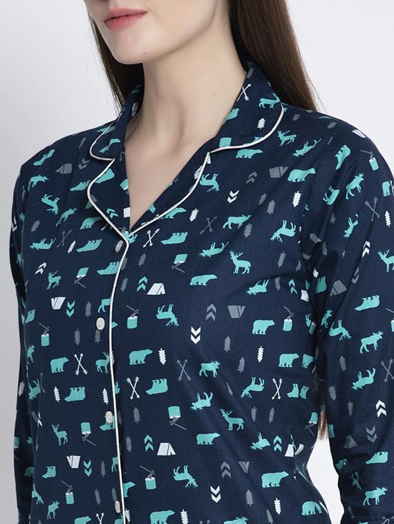 navy blue cotton blend pyjama nightwear set - 17551385 - Zoom Image - 4