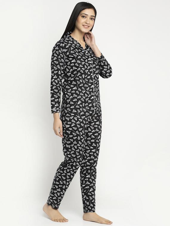 black cotton blend pyjama nightwear set - 17551388 - Zoom Image - 2