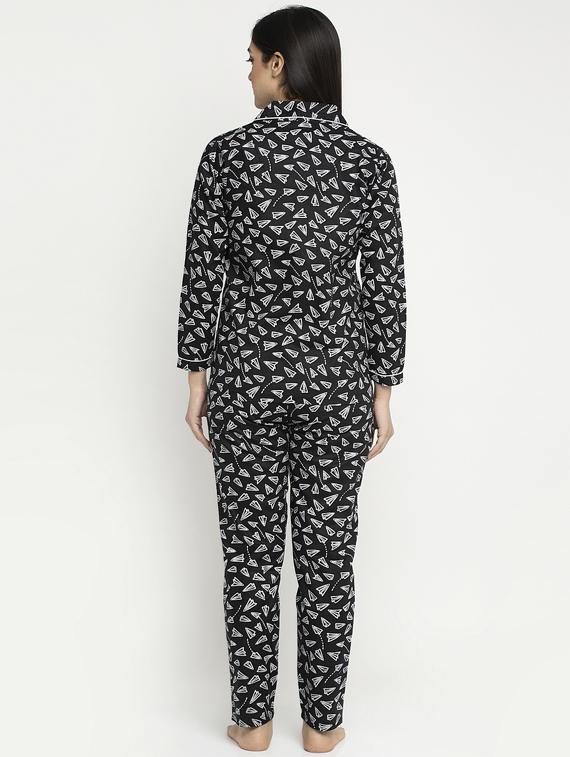 black cotton blend pyjama nightwear set - 17551388 - Zoom Image - 3