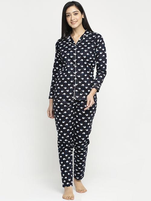 black cotton blend pyjama nightwear set - 17551390 - Standard Image - 1