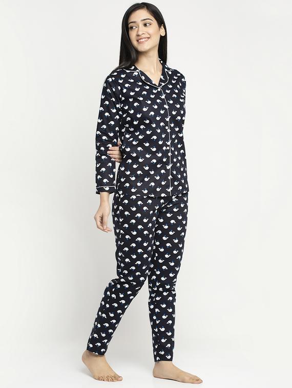 black cotton blend pyjama nightwear set - 17551390 - Zoom Image - 2