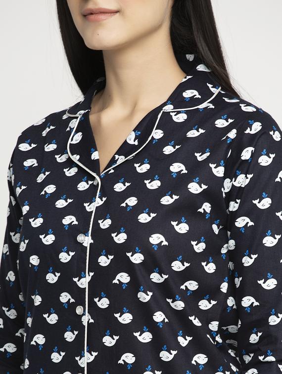 black cotton blend pyjama nightwear set - 17551390 - Zoom Image - 4
