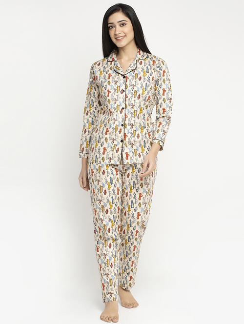 neutral cotton blend pyjama nightwear set - 17551391 - Standard Image - 1