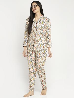 neutral cotton blend pyjama nightwear set - 17551391 - Standard Image - 2