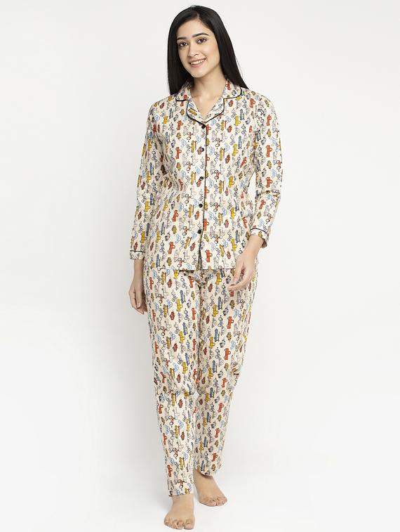 neutral cotton blend pyjama nightwear set - 17551391 - Zoom Image - 1