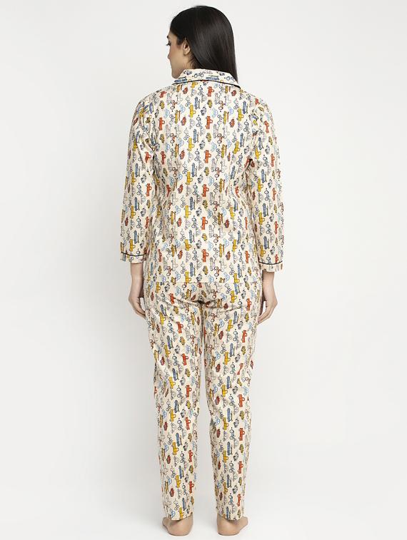 neutral cotton blend pyjama nightwear set - 17551391 - Zoom Image - 3