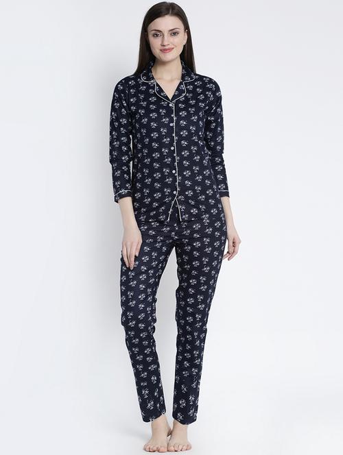 navy blue cotton blend pyjama nightwear set - 17551393 - Standard Image - 1