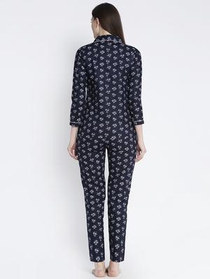 navy blue cotton blend pyjama nightwear set - 17551393 - Standard Image - 3