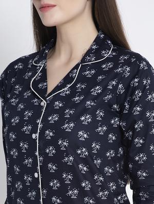navy blue cotton blend pyjama nightwear set - 17551393 - Standard Image - 4