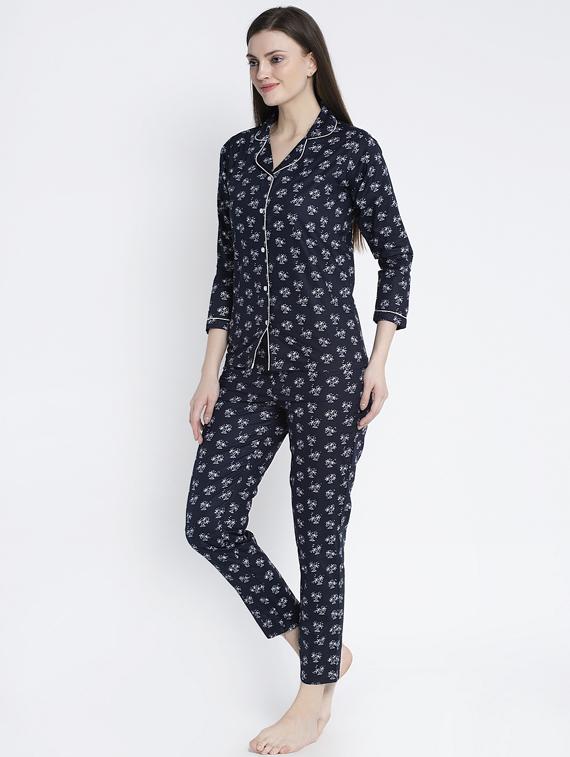 navy blue cotton blend pyjama nightwear set - 17551393 - Zoom Image - 2