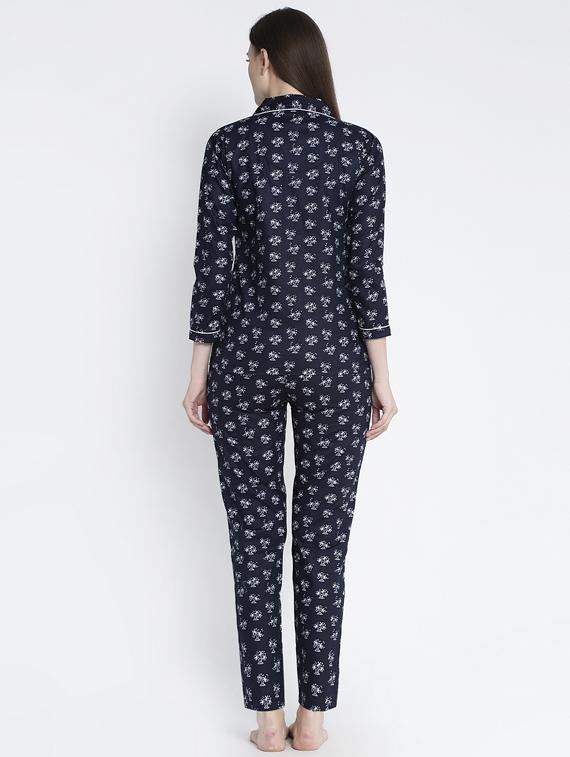 navy blue cotton blend pyjama nightwear set - 17551393 - Zoom Image - 3