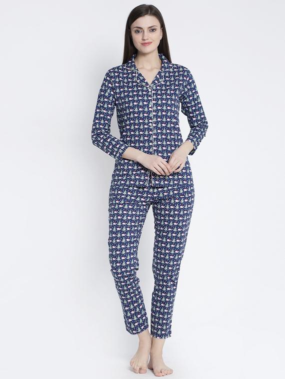 blue cotton blend pyjama nightwear set - 17551394 - Zoom Image - 1