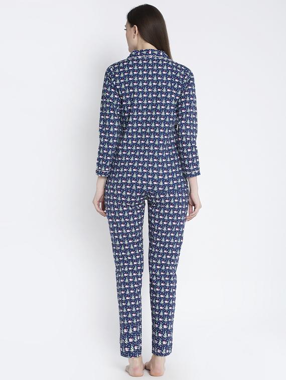 blue cotton blend pyjama nightwear set - 17551394 - Zoom Image - 3