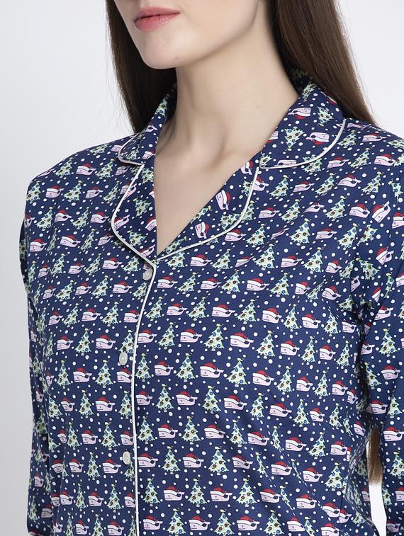 blue cotton blend pyjama nightwear set - 17551394 - Zoom Image - 4