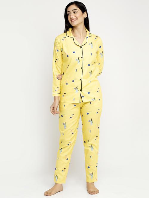 yellow cotton blend pyjama nightwear set - 17551397 - Standard Image - 1