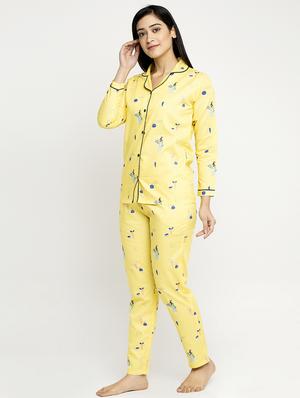 yellow cotton blend pyjama nightwear set - 17551397 - Standard Image - 2