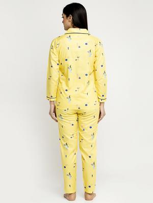 yellow cotton blend pyjama nightwear set - 17551397 - Standard Image - 3