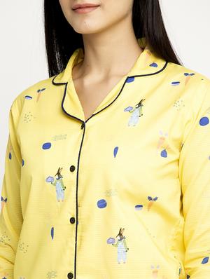 yellow cotton blend pyjama nightwear set - 17551397 - Standard Image - 4