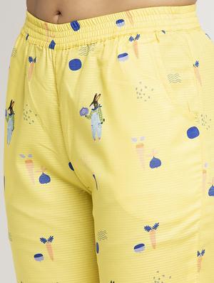 yellow cotton blend pyjama nightwear set - 17551397 - Standard Image - 5