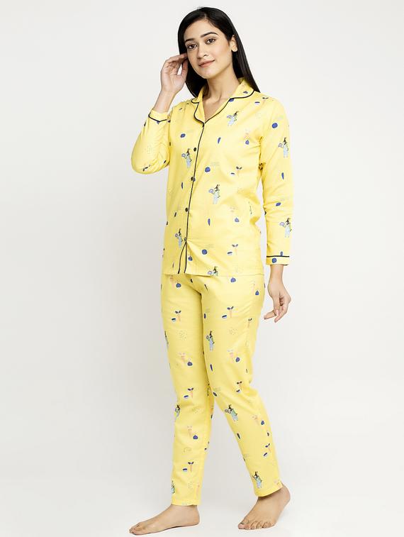 yellow cotton blend pyjama nightwear set - 17551397 - Zoom Image - 2